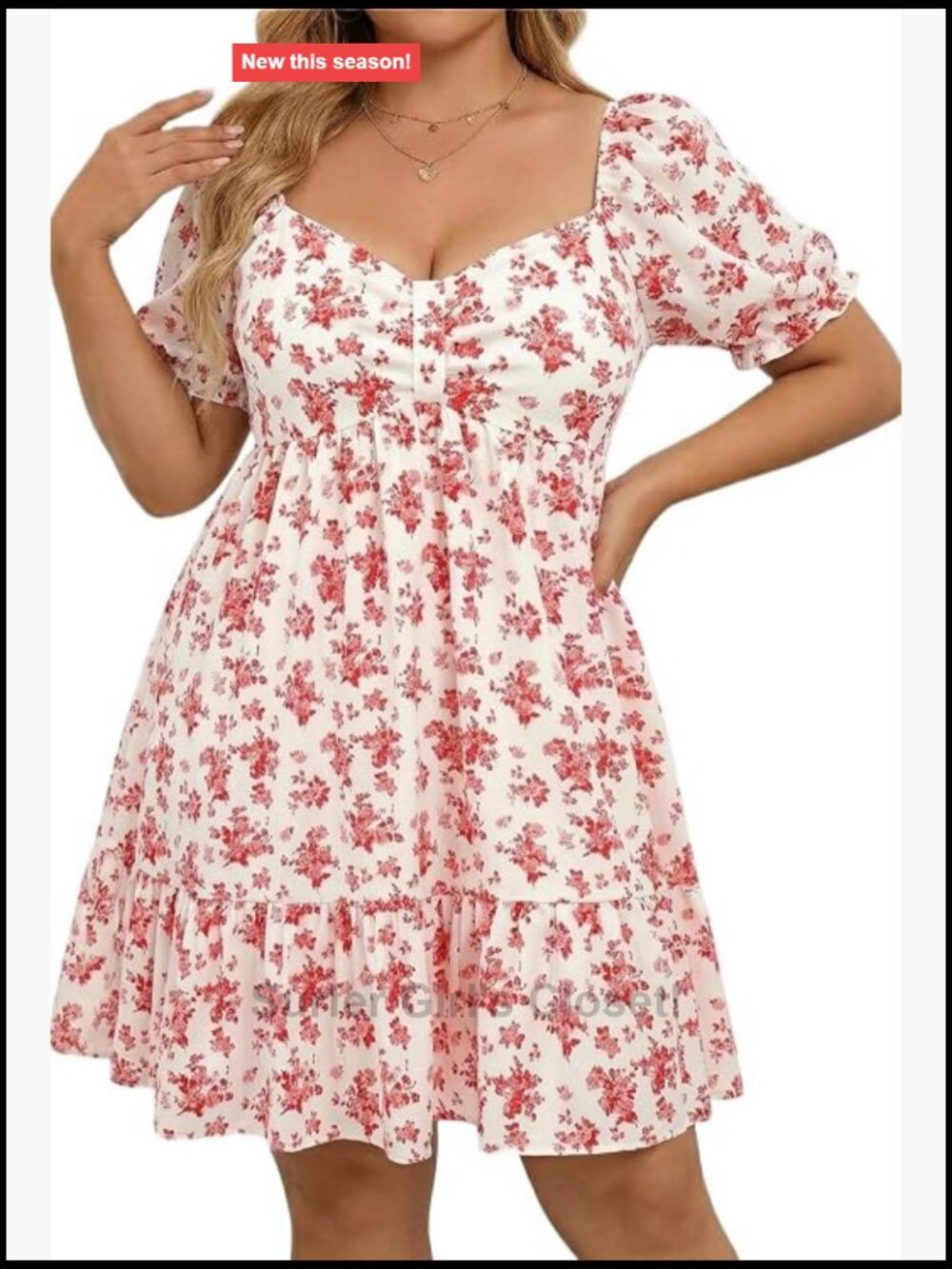 Plus Size Sweetheart Neck Puff Short Sleeve Babydoll Summer Dress